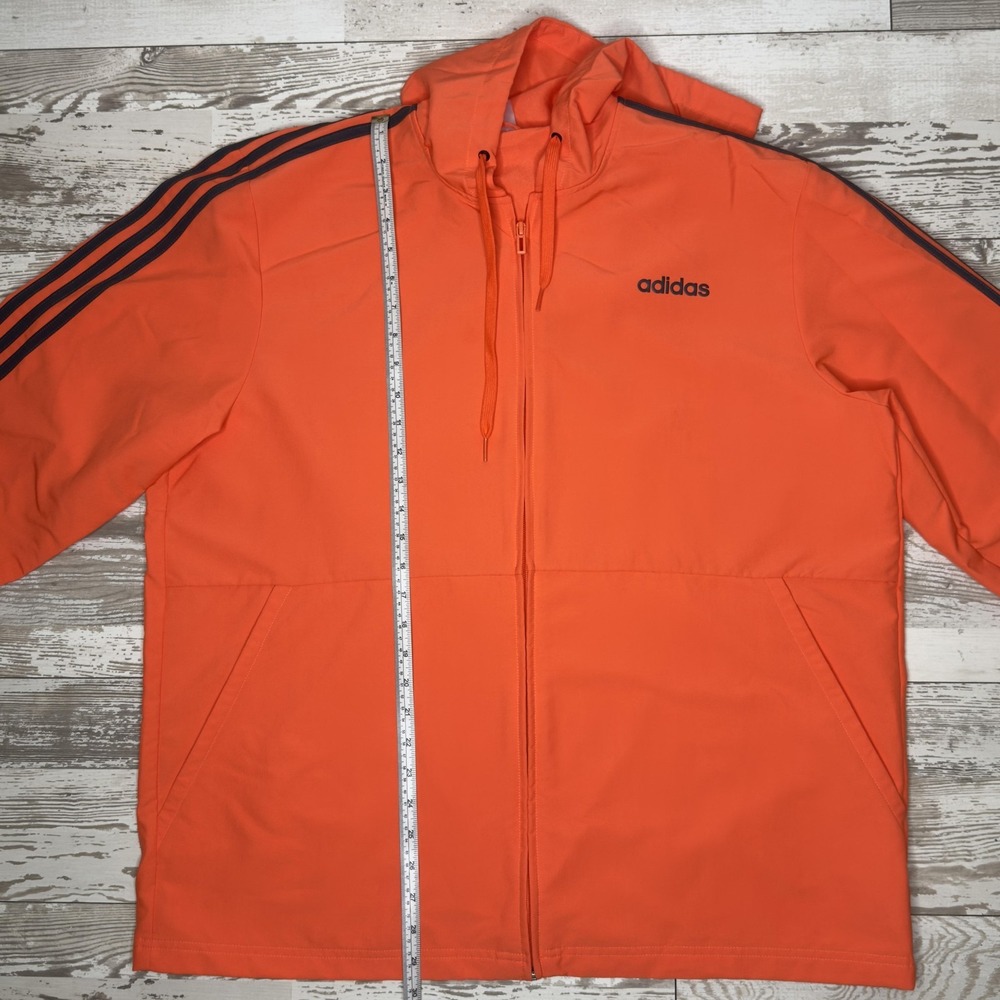 Adidas Track Jacket Mens XL Orange Hooded 3 Stripe Full Zip Pockets Athletic - Picture 7 of 8